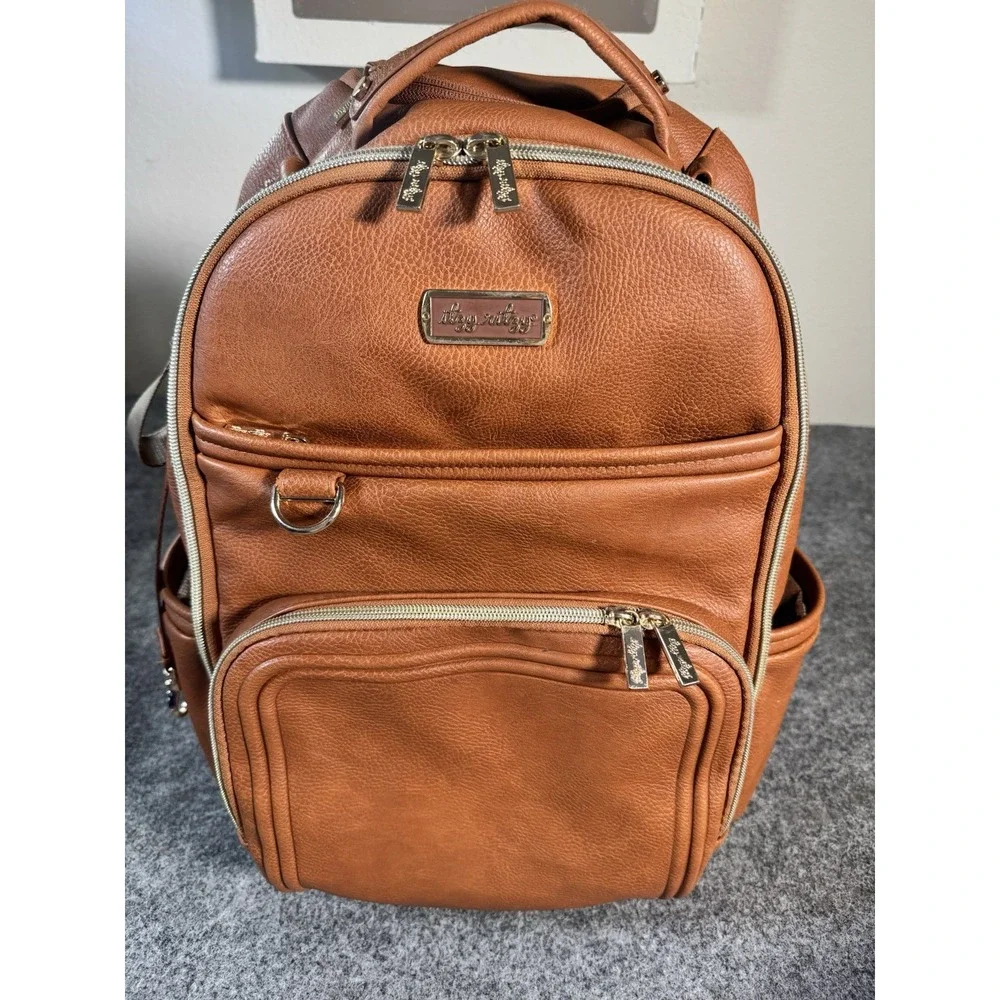 Itzy Ritzy Boss Plus Backpack Diaper Bag - Cognac Vegan leather Finish
